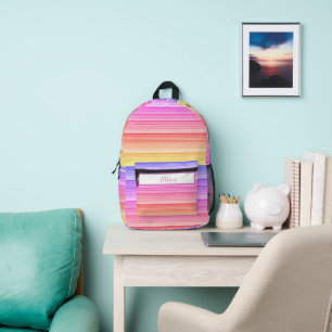 Pastel rainbow aztec pattern personalised printed backpack