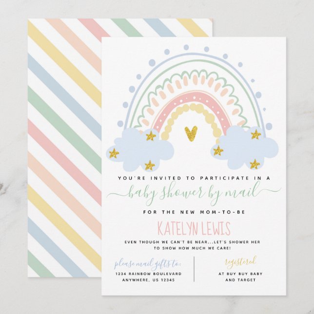 Pastel Rainbow Baby Shower by Mail Invitation (Front/Back)