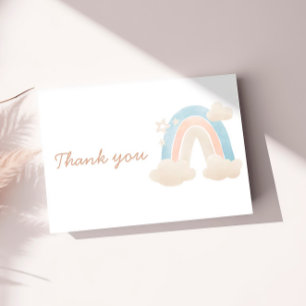 Pastel Rainbow Baby Shower Cloud Star Message Thank You Card
