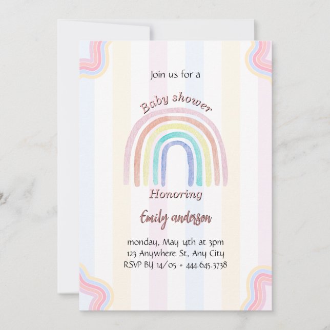 Pastel Rainbow Baby Shower Invitation Cute Rainbow (Front)
