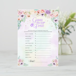 Pastel Rainbow Baby Shower Price Game Card
