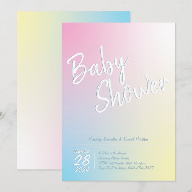Pastel Rainbow Baby Shower Simple Modern Invitation (Front/Back)