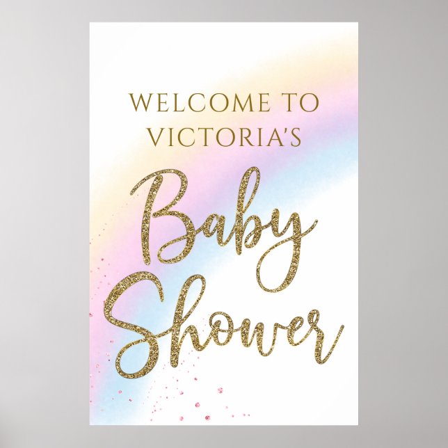 Pastel Rainbow Baby Shower Welcome Sign Any Colour (Front)