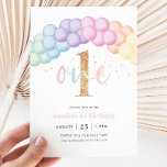 Pastel Rainbow Balloon Arch 1st Birthday Party Invitation<br><div class="desc">Pastel Rainbow Balloon Garland - A cute rainbow themed 1st birthday invitation for your little girls birthday party. Our design features watercolour balloon arch and faux gold glitter details.</div>