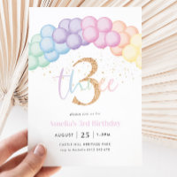 Pastel Rainbow Balloon Arch 3rd Birthday Party