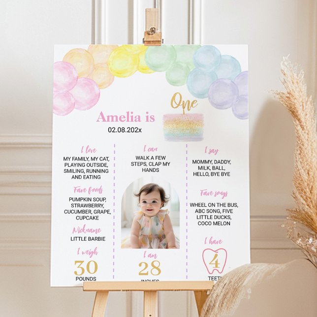 Pastel Rainbow Balloon Birthday Milestone Poster (Creator Uploaded)