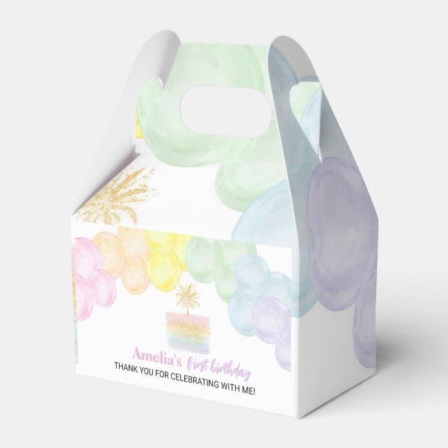 Pastel Rainbow Balloon Favour Box Birthday Party (Front Side)