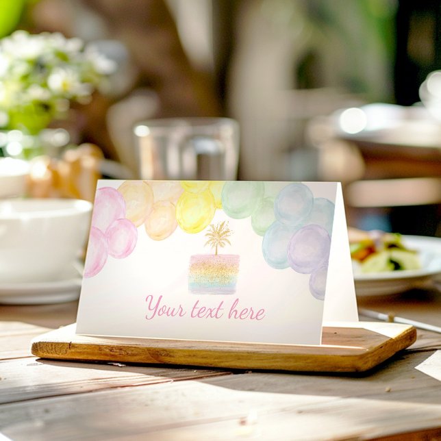 Pastel Rainbow Balloon Place Card Birthday Party (Creator Uploaded)
