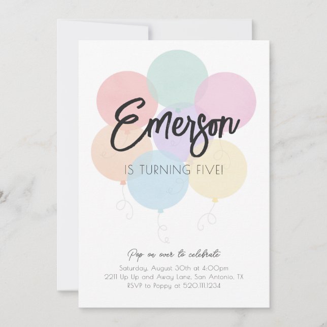 Pastel Rainbow Balloons Birthday Party Invitation (Front)