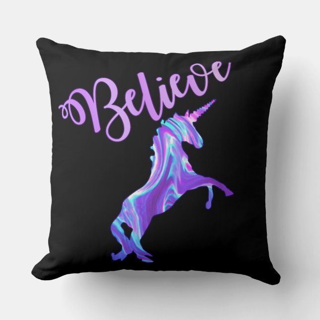 Pastel Rainbow Believe Unicorn Cushion (Front)