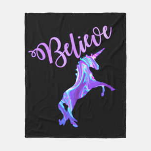 Pastel Rainbow Believe Unicorn Fleece Blanket