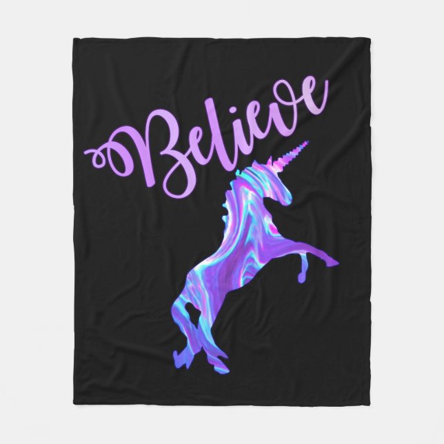 Pastel Rainbow Believe Unicorn Fleece Blanket (Front)