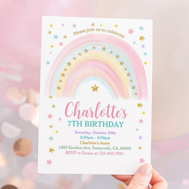 Pastel Rainbow Birthday Invitation  (Creator Uploaded)