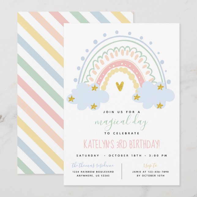 Pastel Rainbow Birthday Invitation (Front/Back)