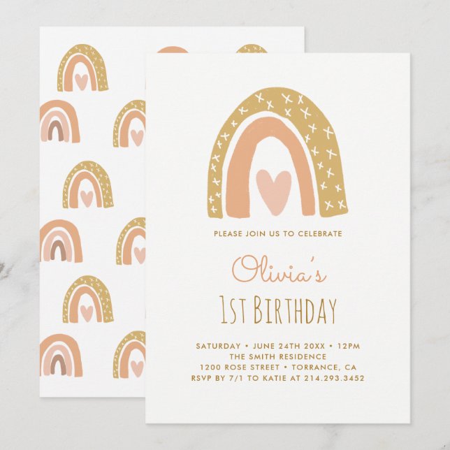 Pastel Rainbow Birthday Invitation Cards (Front/Back)