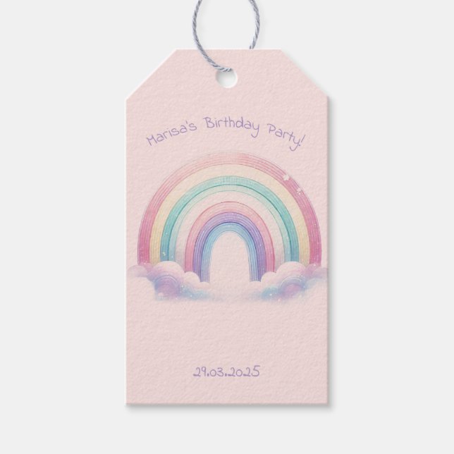Pastel Rainbow Birthday Party Gift Tag (Front)
