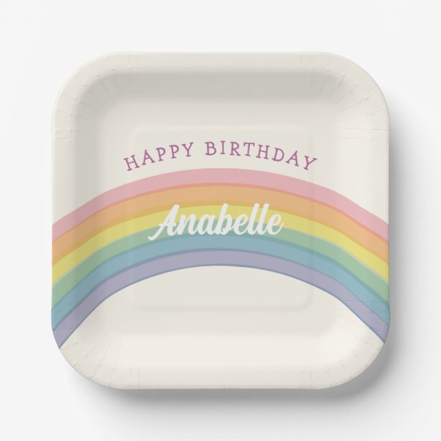Pastel Rainbow Birthday Party Paper Plate (Front)