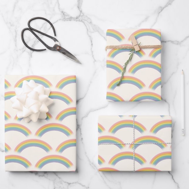 Pastel Rainbow Birthday Party Wrapping Paper Sheet (Front)