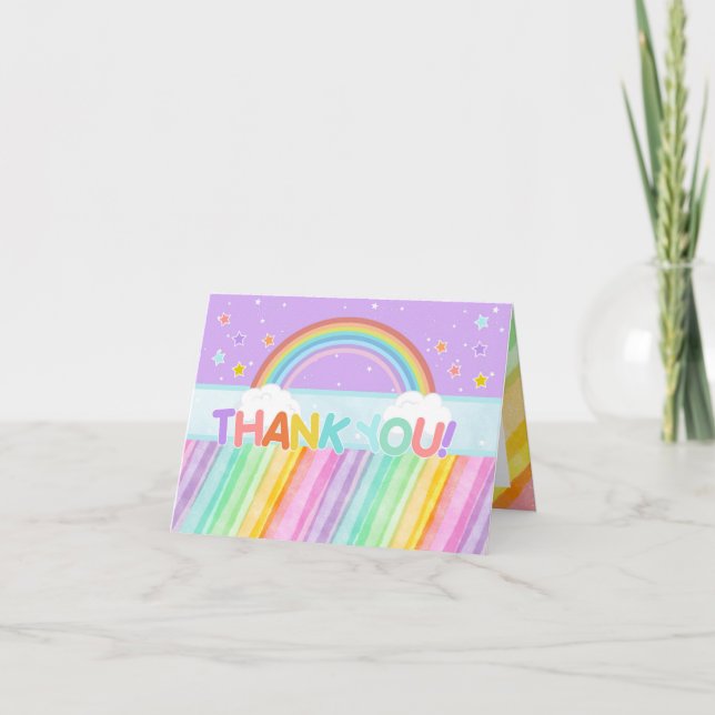 Pastel Rainbow Birthday Thank You Card (Front)