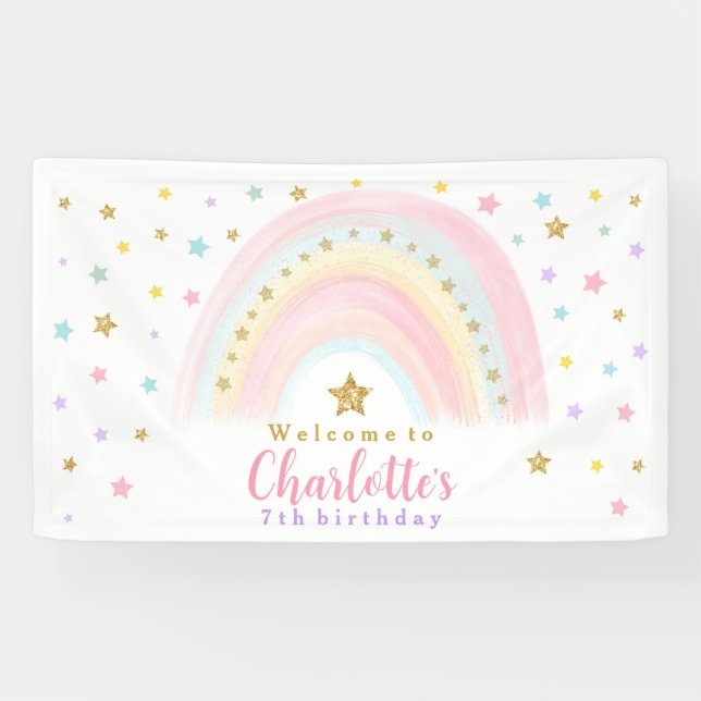 Pastel Rainbow Birthday Vinyl Welcome Banner (Horizontal)