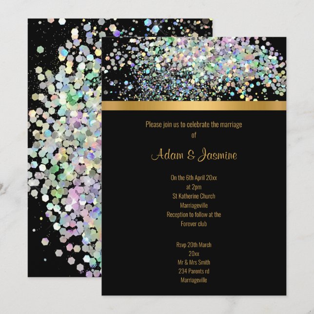 PASTEL RAINBOW BLACK  GOLD WEDDING INVITATION (Front/Back)