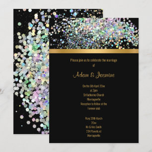 PASTEL RAINBOW BLACK  GOLD WEDDING INVITATION