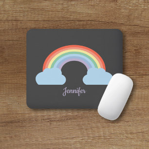 Pastel Rainbow Black Mouse Mat