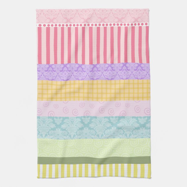 Pastel Rainbow Brocade Stripe Plaid Swirl Towel (Vertical)