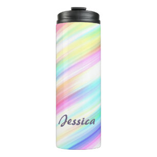 Pastel Rainbow Brush Strokes Personalised Thermal Tumbler