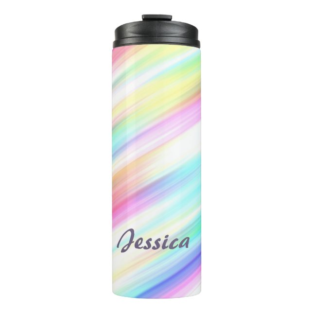 Pastel Rainbow Brush Strokes Personalised Thermal Tumbler (Front)