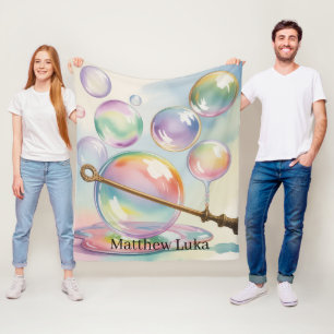 Pastel Rainbow Bubbles Birthday Party Gift Fleece Blanket