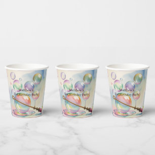 Pastel Rainbow Bubbles Birthday Party Paper Cups