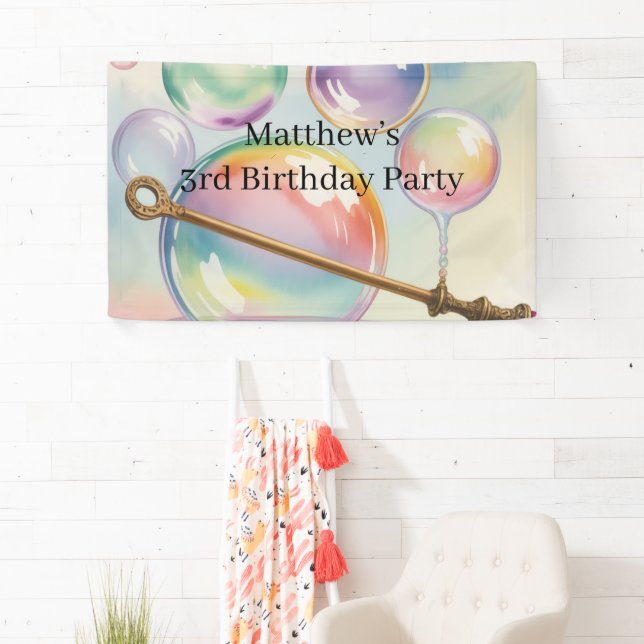 Pastel Rainbow Bubbles Birthday Party Welcome Banner (Insitu)