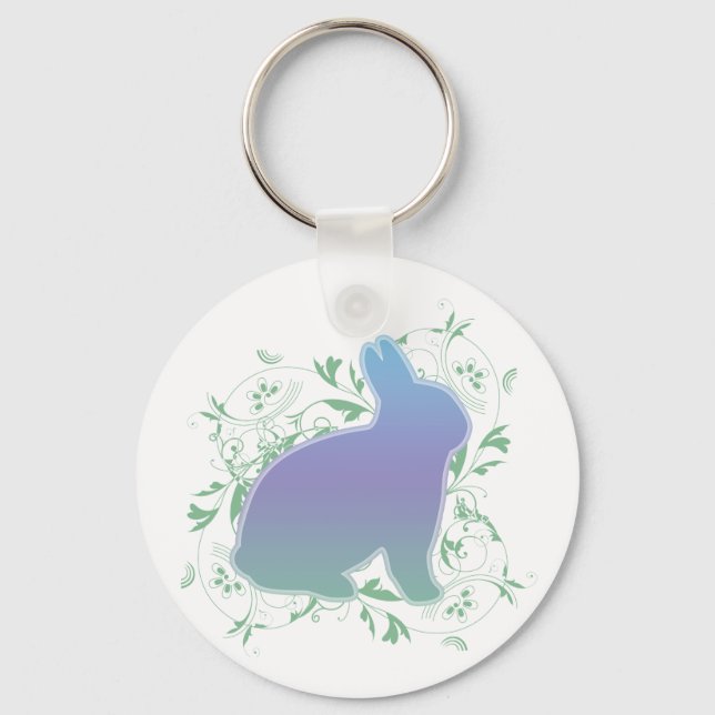 Pastel Rainbow Bunny & Swirls Key Ring (Front)