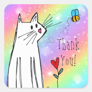 Pastel Rainbow Cat Thank You Stickers
