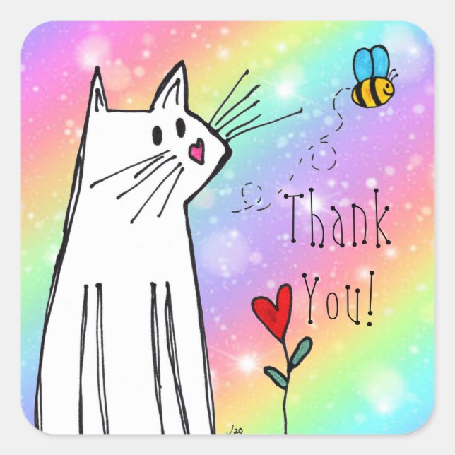 Pastel Rainbow Cat Thank You Stickers (Front)