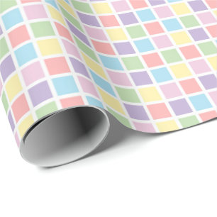 Pastel Rainbow Checkered Squares,Birthday, Baby Wrapping Paper