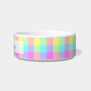Pastel Rainbow Chequered   Personalised Name Bowl