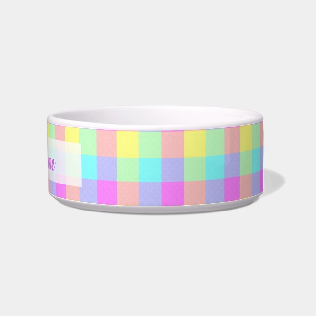 Pastel Rainbow Chequered | Personalised Name Bowl (Right)