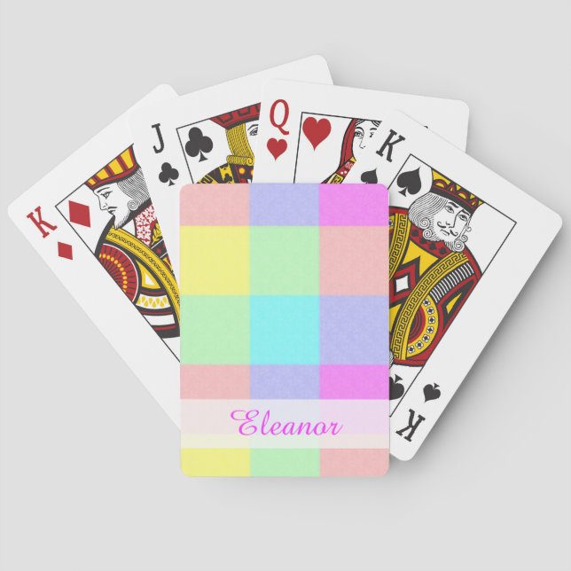 Pastel Rainbow Chequered | Personalised Name Playing Cards (Back)