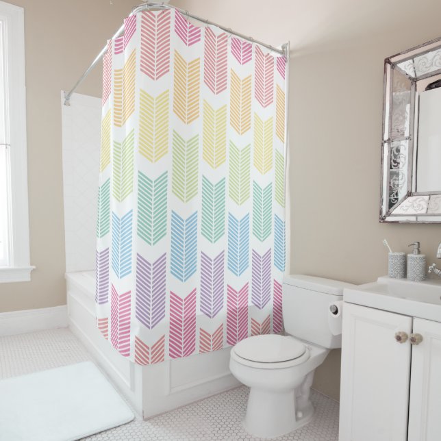 Pastel Rainbow Chevron Arrows Shower Curtain (In Situ)