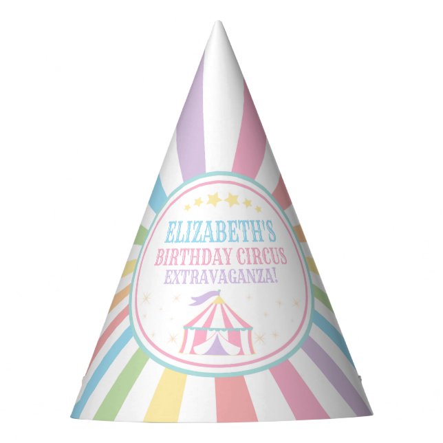 Pastel Rainbow Circus Carnival Birthday Hat (Front)