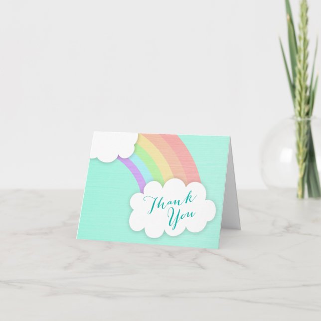 Pastel Rainbow Cloud Baby Shower Thank You Note (Front)
