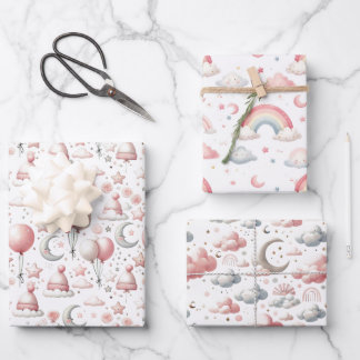 Pastel Rainbow & Cloud Celestial Baby Gift  Wrapping Paper Sheet