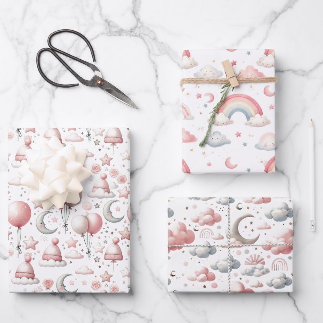 Pastel Rainbow & Cloud Celestial Baby Gift  Wrapping Paper Sheet (Front)