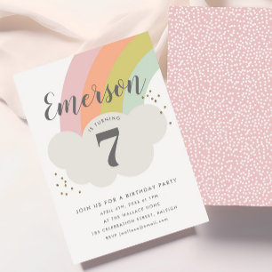 Pastel rainbow cloud childrens birthday party invitation