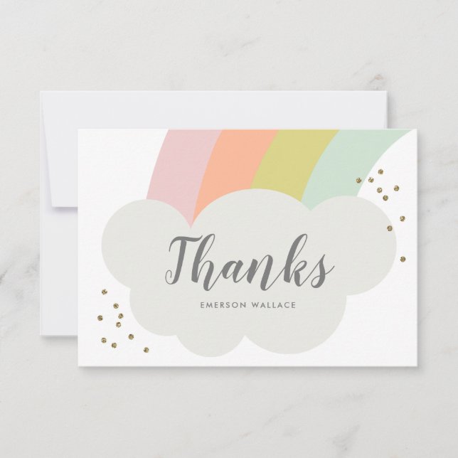 Pastel Rainbow Cloud Cute Kids Thank You Card (Front)