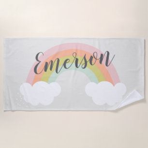 Pastel Rainbow Cloud Cute Modern Kids Beach Towel