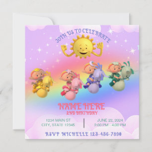 Pastel Rainbow Cloudbabies Birthday Invitation