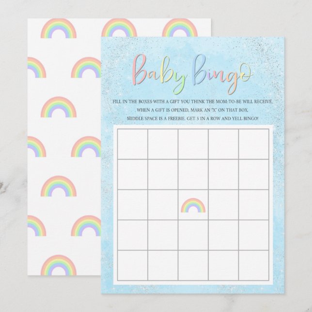 Pastel Rainbow & Clouds Baby Bingo Invitation (Front/Back)